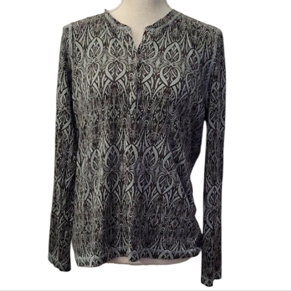 CAbi Patterned Black and Green Women's Top - Picture 1 of 3